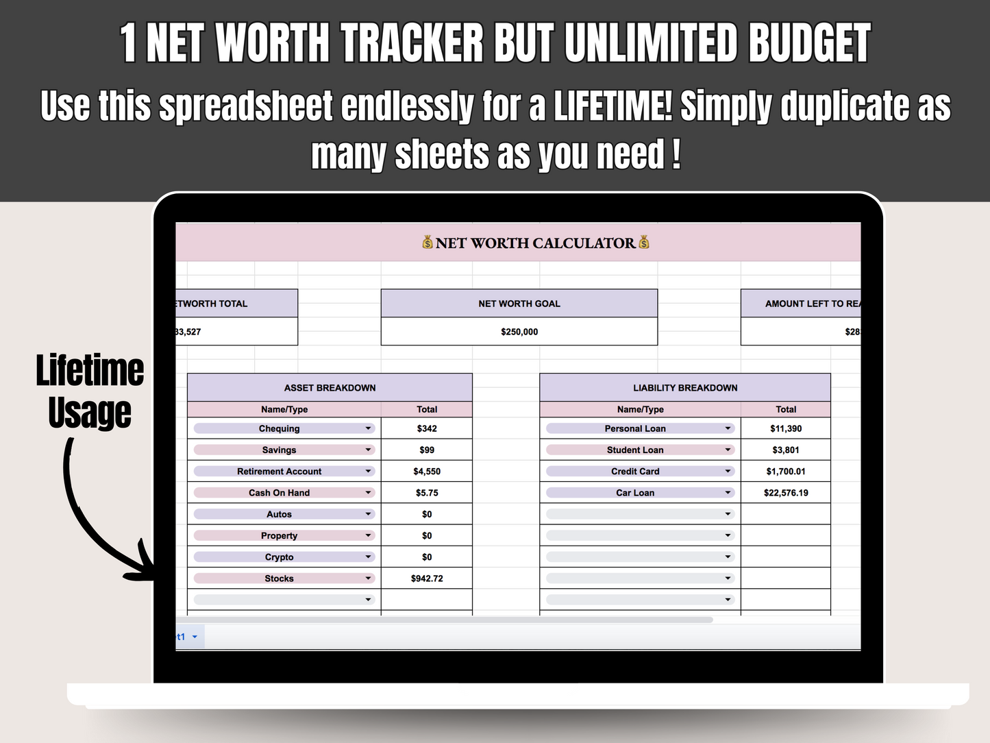 NET WORTH SPREADSHEET TRACKER