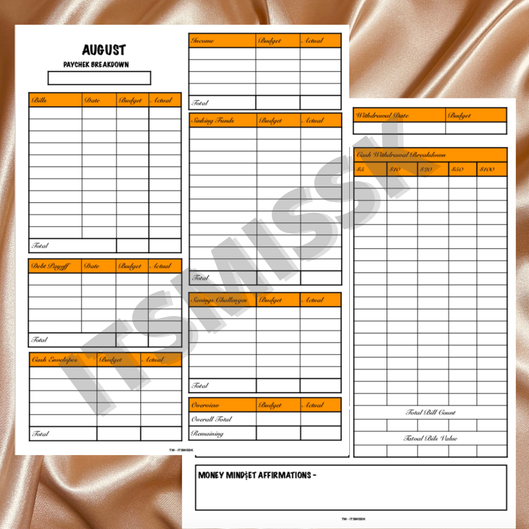 BUDGET SHEET - CASH STUFFING EDITION (INSTANT DOWNLOAD)