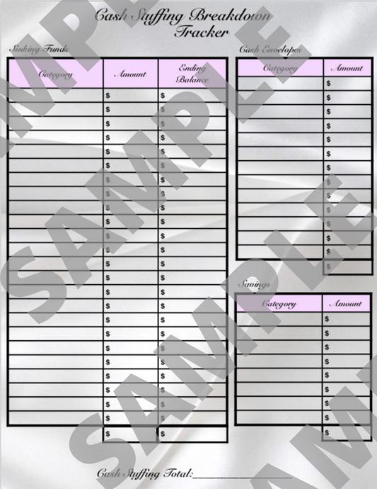 Cash Stuffing Breakdown / Sinking Funds Tracker (INSTANT DOWNLOAD)