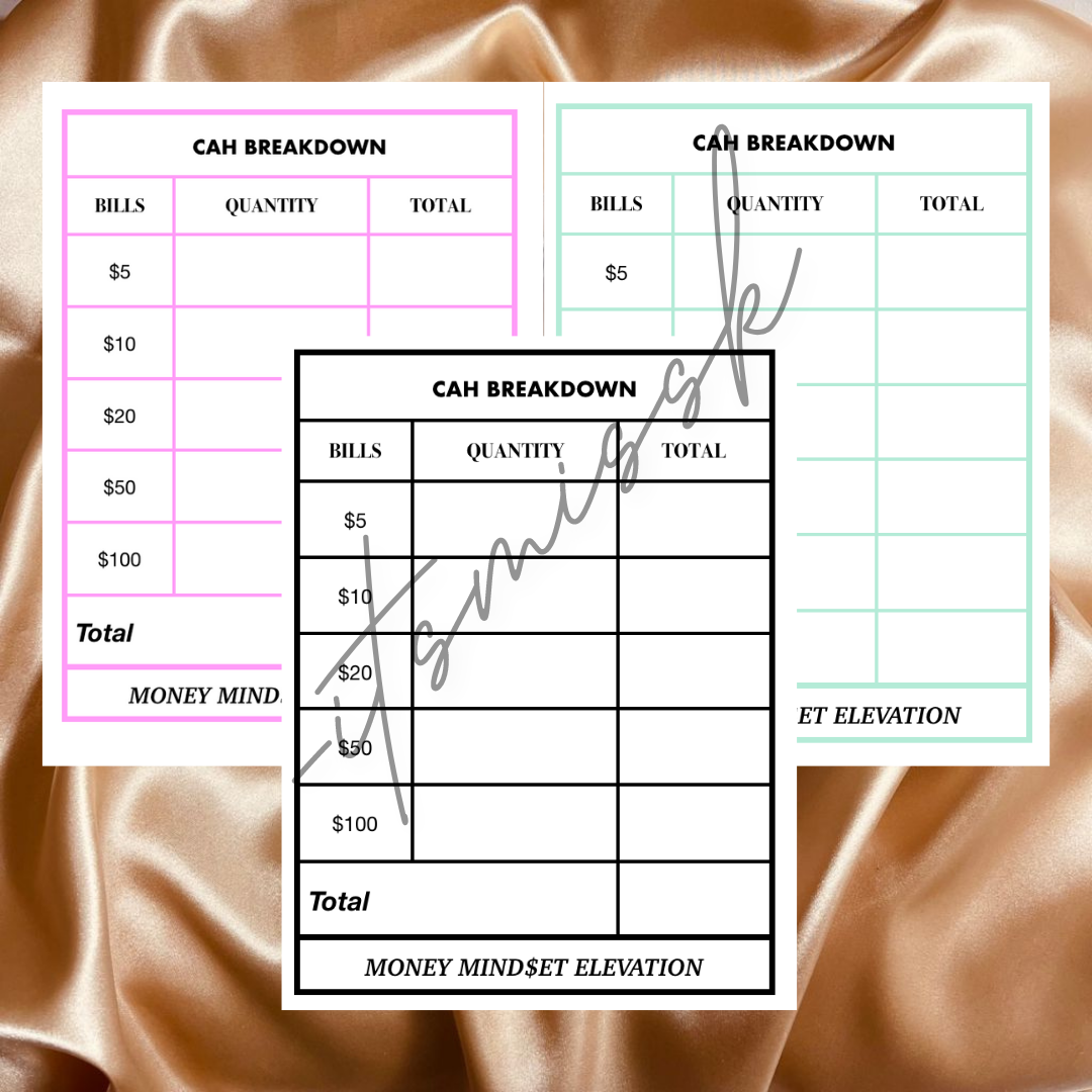 CASH BREAKDOWN TELLER SLIP (INSTANT DOWNLOAD)