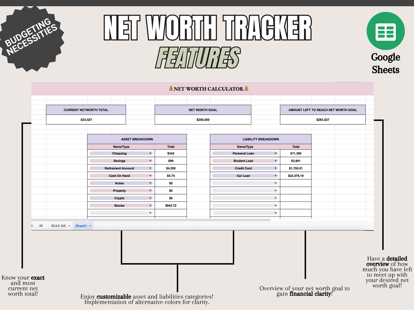 NET WORTH SPREADSHEET TRACKER