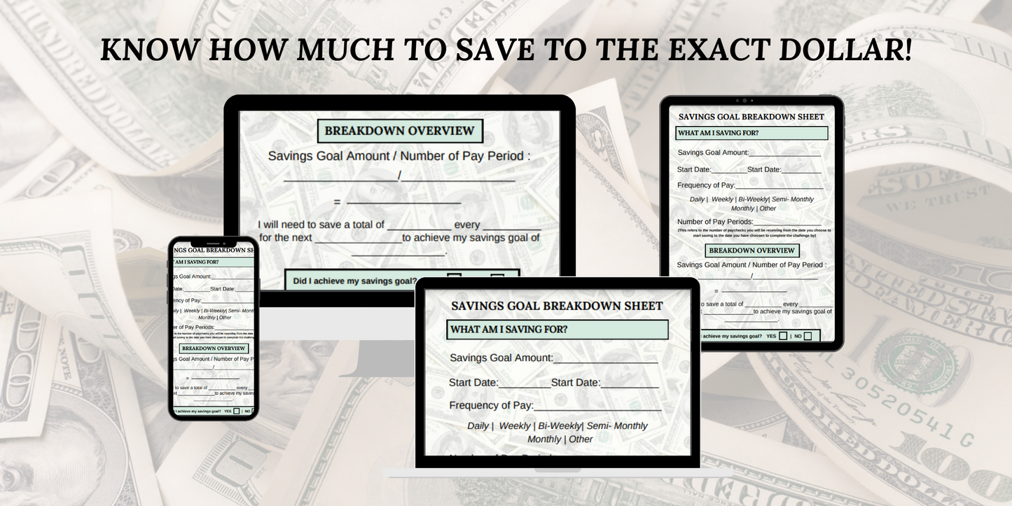 SAVINGS GOAL BREAKDOWN SHEET