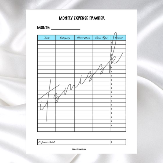 MONTHLY EXPENSE TRACKER SHEET (INSTANT DOWNLOAD)